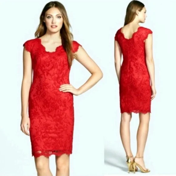 Tadashi Shoji Red Embroidered Lace Sheath Dress - Picture 2 of 6
